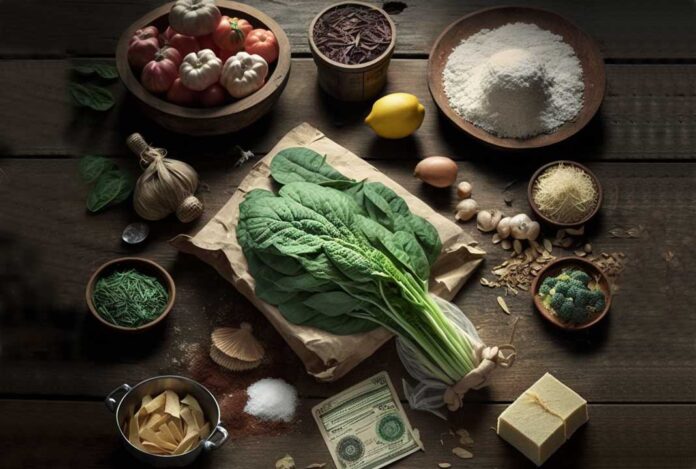 alimentazione-basso-costo Tavolo di legno con cibo